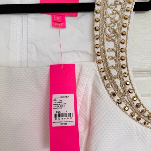 Lilly Pulitzer Dana Shift Dress White/Gold stretch Dress NWT Size 8